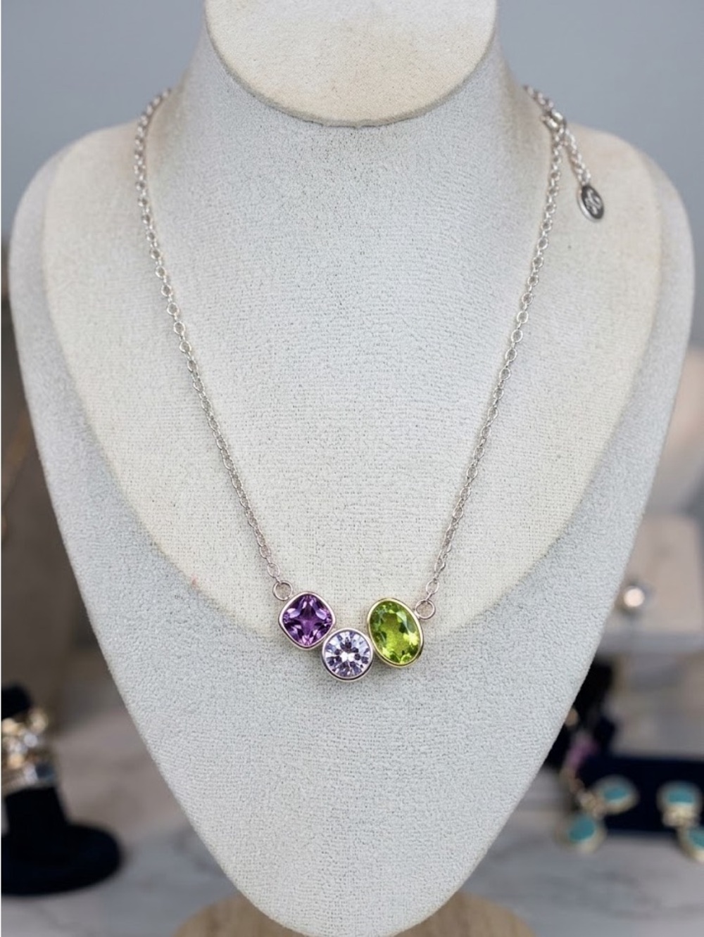 New Multi-Gem Necklace and Bangle Set - Green & Purple- - Picture 2 of 3